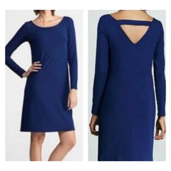 Eileen Fisher Blue Bonnet Ballet Neck Stretch Midi Dress Size Small Pencil Royal - Picture 2 of 14